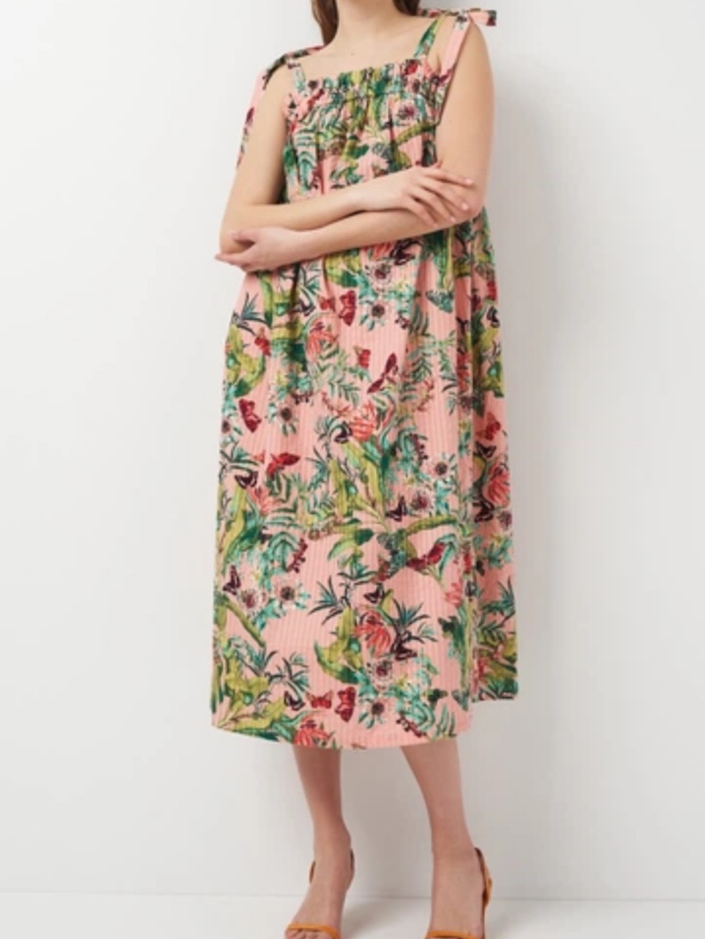 H&M Tropical Botanical Midi Dress 🌺🦋 | Romantic Resort Vibes